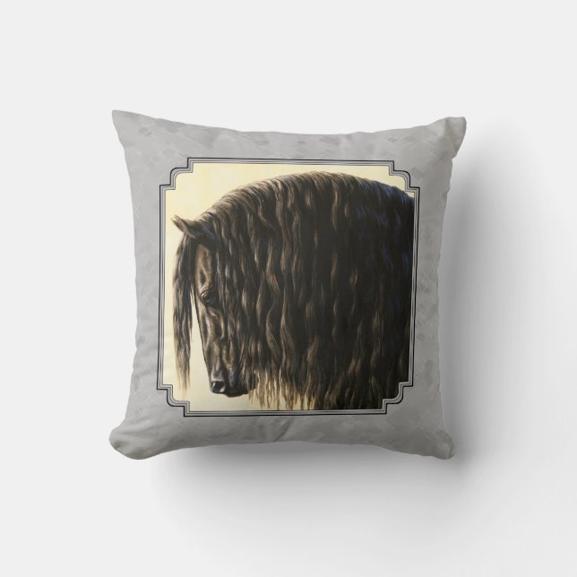 Friesian Draught Horse Silver Grey Cushion (Front)