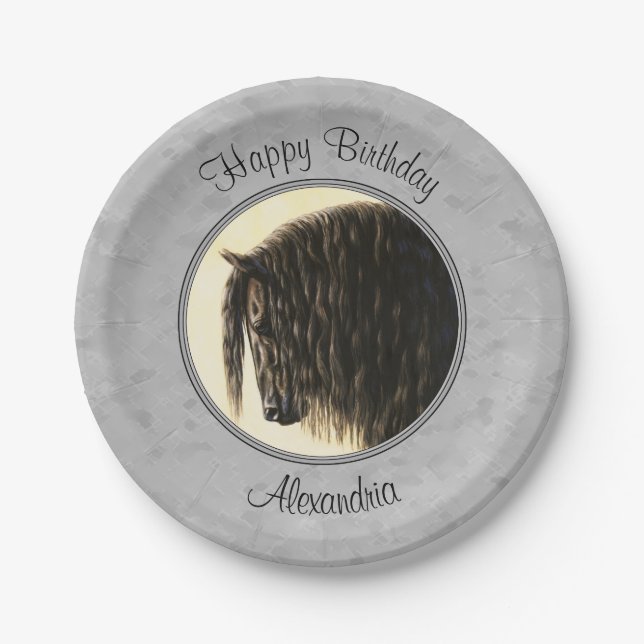 Friesian Draught Horse Silver Grey Paper Plate (Front)
