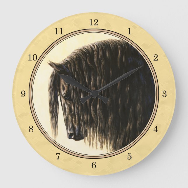 Friesian Draught Horse Yellow Large Clock (Front)