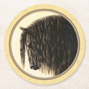 Friesian Draught Horse Yellow Round Paper Coaster