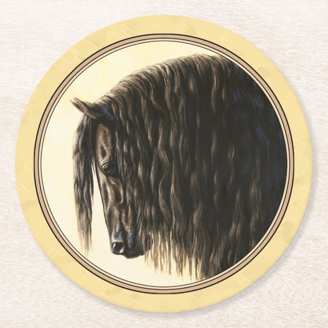 Friesian Draught Horse Yellow Round Paper Coaster (Front)