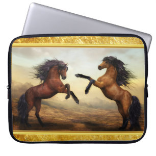 Friesian Draught Horses in a rocky mountain valley Laptop Sleeve
