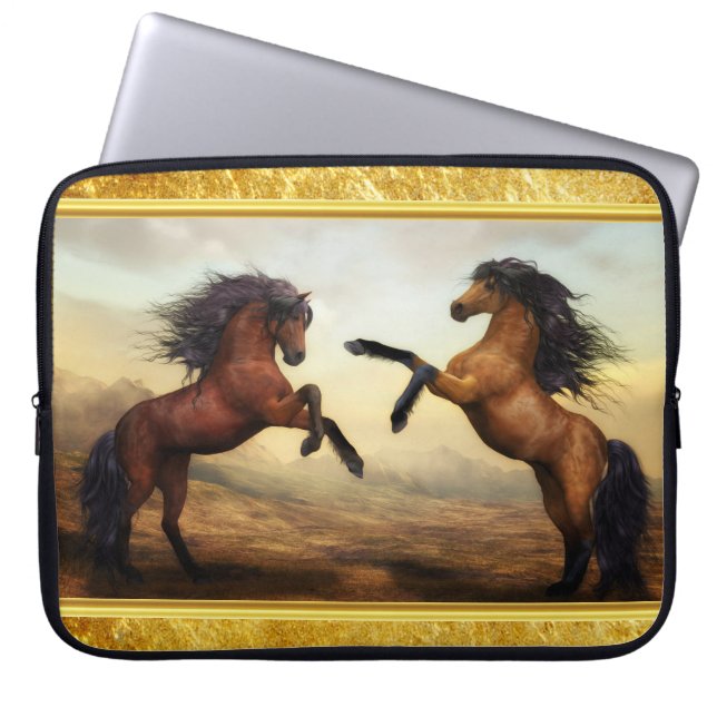 Friesian Draught Horses in a rocky mountain valley Laptop Sleeve (Front)