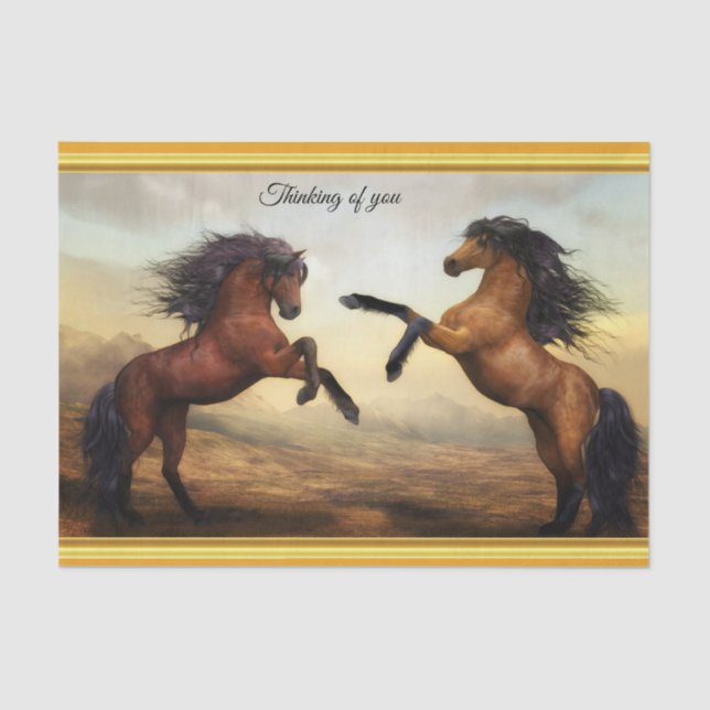 Friesian Draught Horses in a rocky mountain valley Tissue Paper (Front)