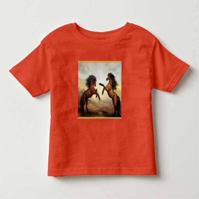 Friesian Draught Horses in a rocky mountain valley Toddler T-Shirt (Front)