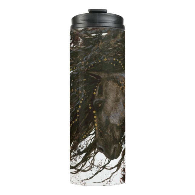 Friesian DreamWalker horse by Bihrle Thermal Tumbler (Front)