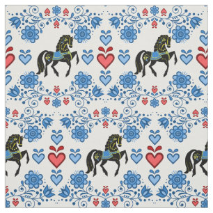 Friesian/Frisian Folk blue/gold/black,hearts, 4" Fabric