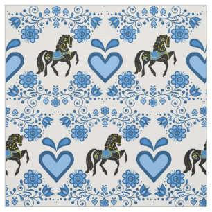 Friesian/Frisian Folk horse blue/gold/black 4" Fabric