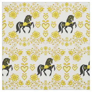 Friesian/Frisian Folk horse gold/black,hearts, 4" Fabric