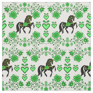 Friesian/Frisian Folk horse green/black,hearts, 4" Fabric