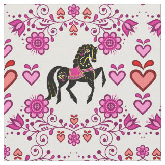 Friesian/Frisian Folk horse pink/black,hearts, 4" Fabric