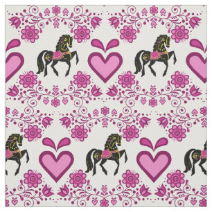 Friesian/Frisian Folk horse pink/gold/black 4" Fabric