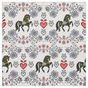 Friesian/Frisian Folk silver/gold/black,hearts, 4" Fabric