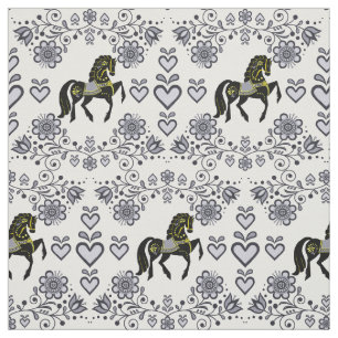 Friesian/Frisian Folk silver/gold/black,hearts, 4" Fabric