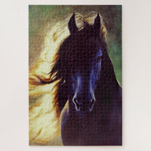 "Friesian Glow" black horse, stallion (1014 piece) Jigsaw Puzzle