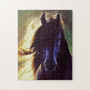 "Friesian Glow" black horse, stallion Jigsaw Puzzle