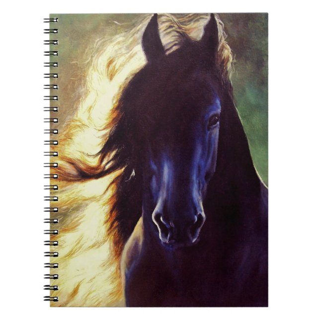 "Friesian Glow" black horse, stallion Notebook (Front)