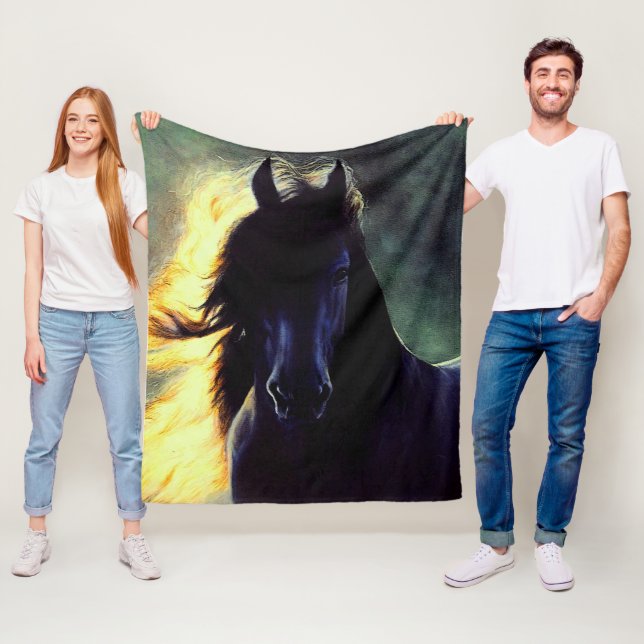 Friesian Glow, Friesian horse, black stallion/mare Fleece Blanket (In Situ)
