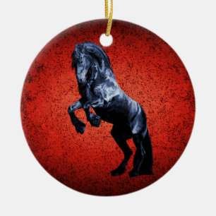 Friesian horse, black beauty stallion, cartooned 2 ceramic ornament