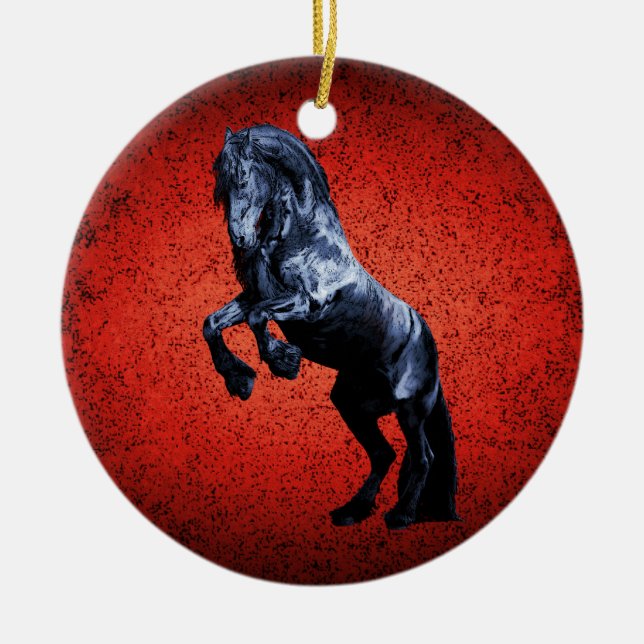 Friesian horse, black beauty stallion, cartooned 2 ceramic ornament (Front)