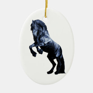 Friesian horse, black beauty stallion, cartooned ceramic ornament