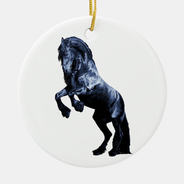 Friesian horse, black beauty stallion, cartooned ceramic ornament (Front)