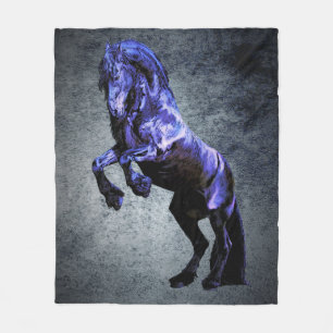 Friesian horse, black beauty stallion, cartooned fleece blanket