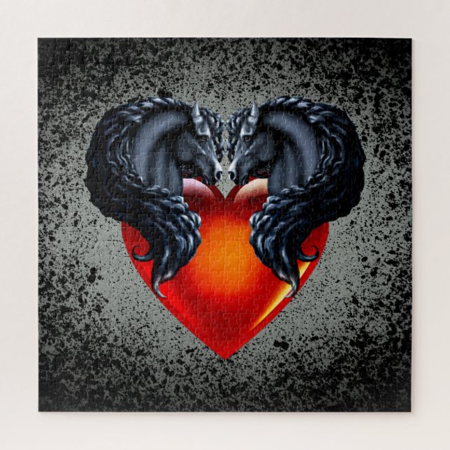 Friesian horse/black Frisian stallion/heart/silver Jigsaw Puzzle (Vertical)