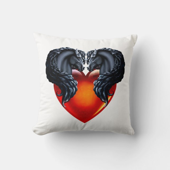 Friesian horse/black Frisian stallion/red heart 3 Cushion (Front)
