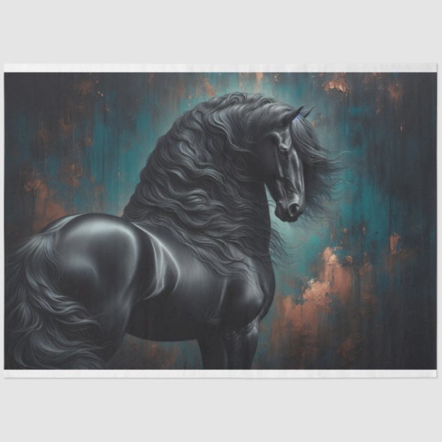 Friesian Horse Gothic War Horse Decoupage  Tissue Paper (Front)