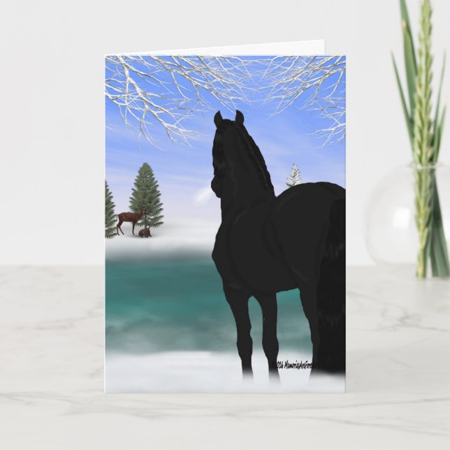 Friesian Horse in Winter Christmas Holiday Card (Front)