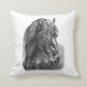 Friesian Horse Portrait Wavy Mane Cushion