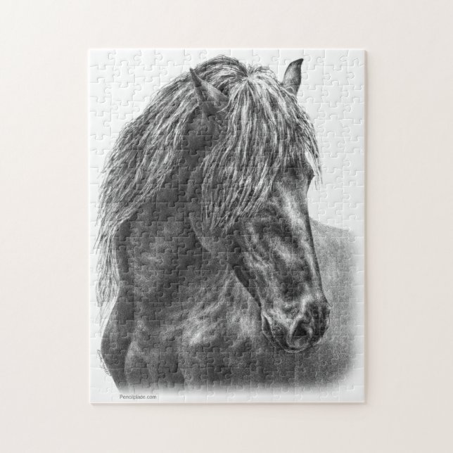 Friesian Horse Portrait Wavy Mane Jigsaw Puzzle (Vertical)