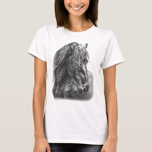 Friesian Horse Portrait Wavy Mane T-Shirt (Front)