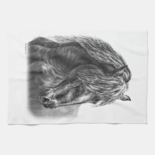 Friesian Horse Portrait Wavy Mane Tea Towel