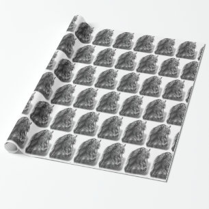 Friesian Horse Portrait Wavy Mane Wrapping Paper