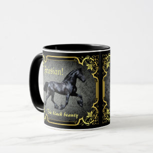 Friesian horse, silhouette/gold/black/black mug