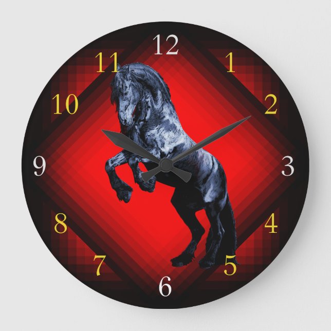 Friesian stallion horse gold silver large clock (Front)