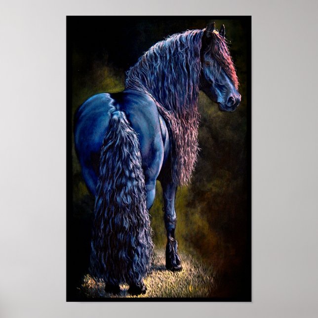 Friesian stallion horse, spotlight/painting/filter poster (Front)