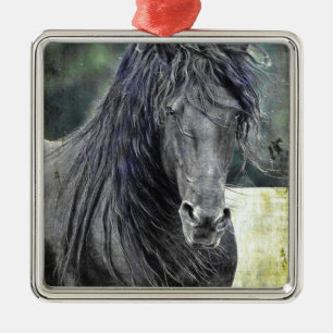 Friesian Stallion Metal Tree Decoration