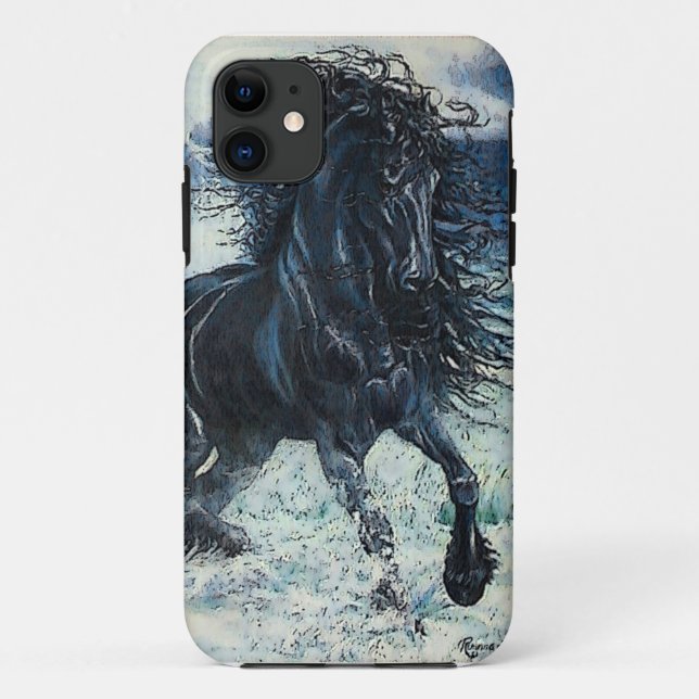 "Friesian Storm" black stallion, cartooned Case-Mate iPhone Case (Back)