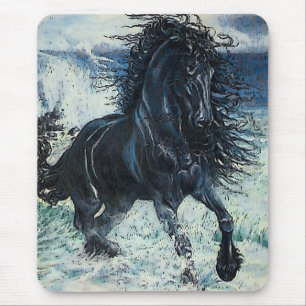 "Friesian Storm" black stallion, cartooned Mouse Pad