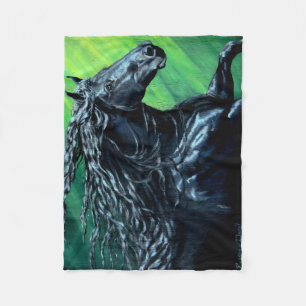 Friesian, The black beauty stallion, running Fleece Blanket