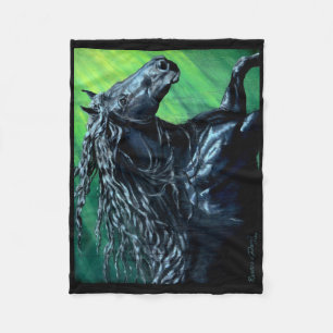 Friesian, The black beauty stallion, running Fleece Blanket