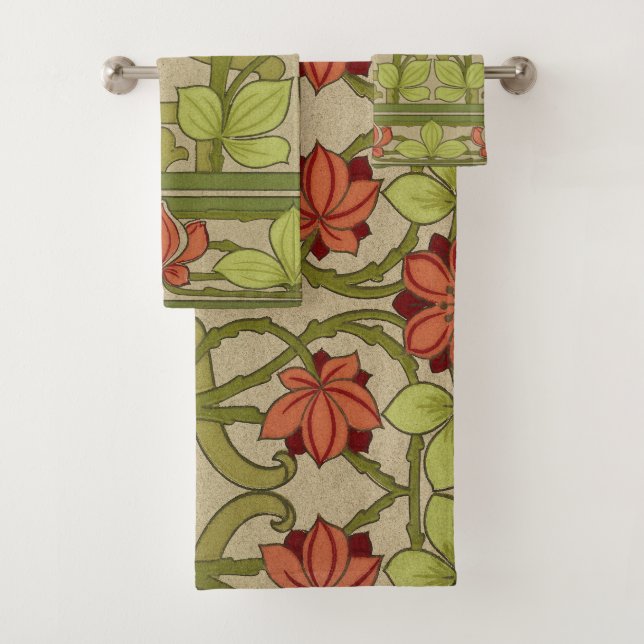 Frieze Border Art Nouveau Floral Bath Towel Set (Insitu)