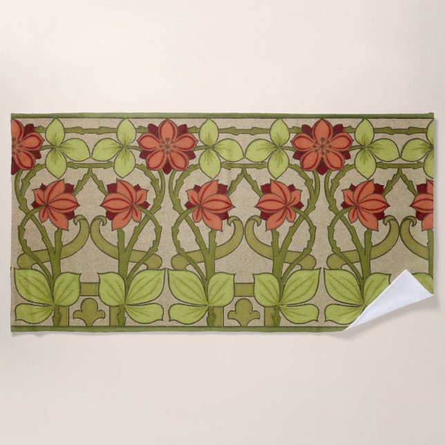 Frieze Border Art Nouveau Floral Beach Towel (Front)