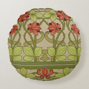 Frieze Border Art Nouveau Floral Round Cushion