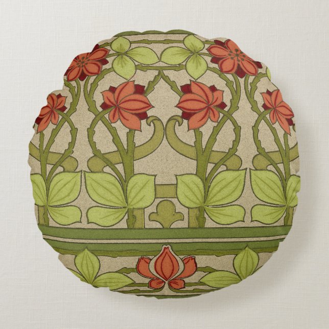 Frieze Border Art Nouveau Floral Round Cushion (Front)