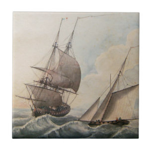 Frigate in a swell 17th century ceramic tile