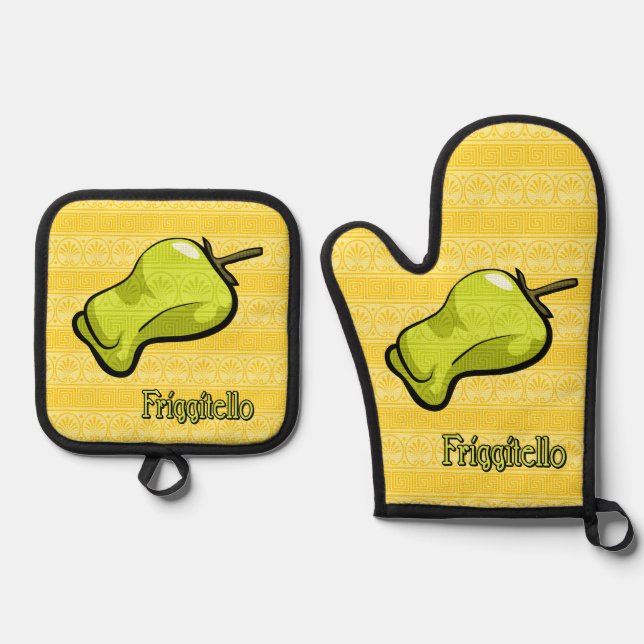 Friggitello Chilli Pepper Oven Mitt & Pot Holder Set (Front)